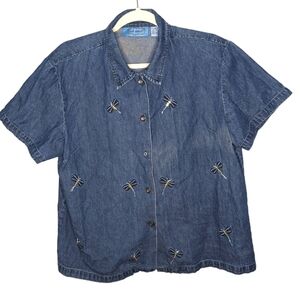 Vintage Jane Ashley Denim Firefly Button Up Tshirt Woman's XL